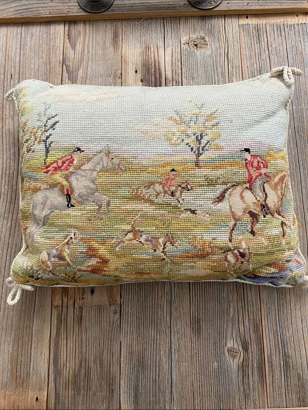 Fox-Hunt Petit Needlepoint Pillow by Imperial Elegance. 1980’s/90’s.